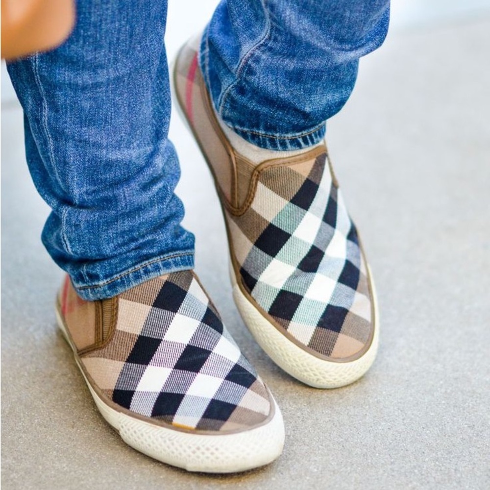 Burberry Classic Tan Plaid Slip On Sneakers